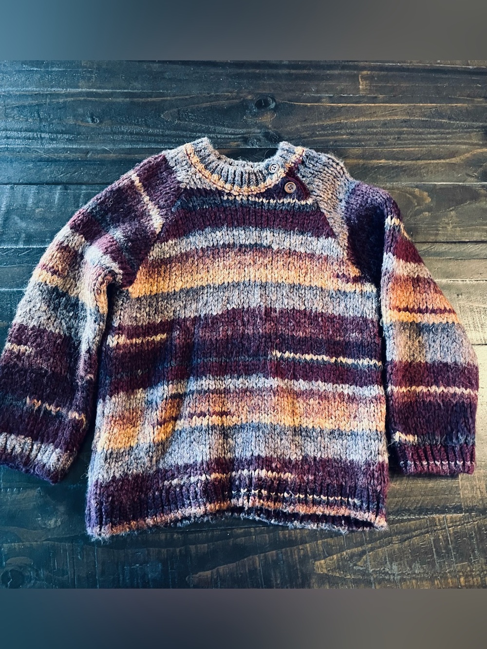 ZARA Sweater Size 4-5 Striped Crewneck Sweater in Burgundy and Gray
